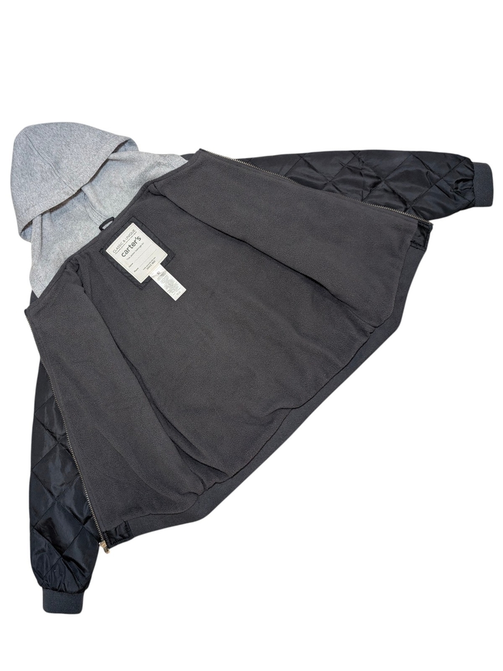 Carter's Kids 10 Gray Quilted Hooded Puffer Jacket Zup Up Fleece Lined - Picture 6 of 7